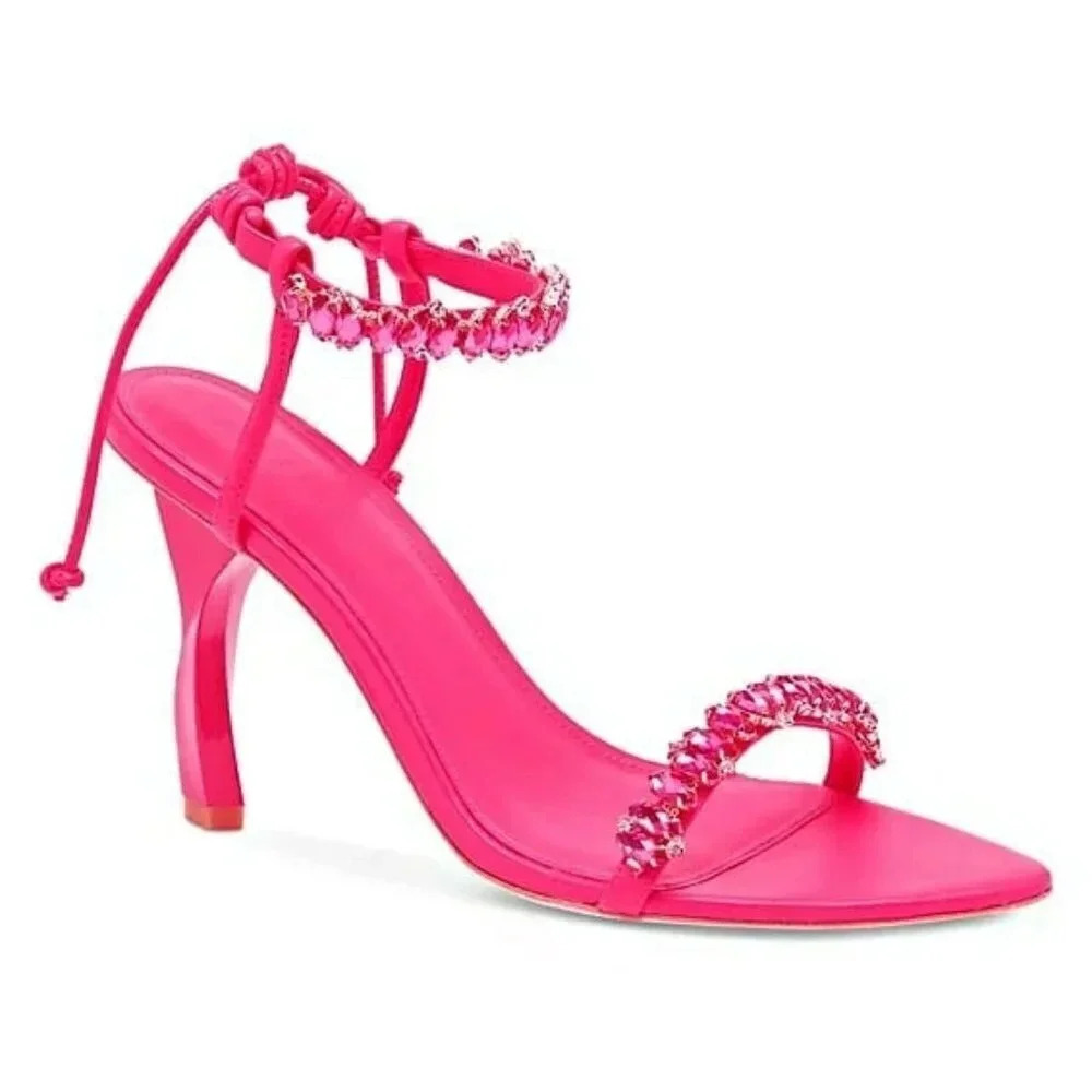Aje Women's Jewel Sculptural Strappy Heel Fuchsia Pink Size 37 EU (MSRP $325)